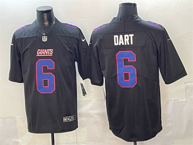 Men's New York Giants #6 Jaxson Dart Black Fashion Vapor Untouchable Limited Stitched Football Jersey Men's New York Giants #6 Jaxson Dart Black Fashion Vapor Untouchable Limited Stitched Football Jersey