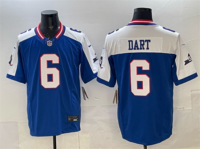 Men's New York Giants #6 Jaxson Dart Royal White 2025 Draft F.U.S.E. State Patch Vapor Limited Stitched Football Jersey Men's New York Giants #6 Jaxson Dart Royal White 2025 Draft F.U.S.E. State Patch Vapor Limited Stitched Football Jersey