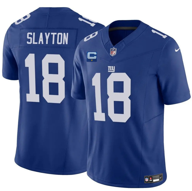 Men's New York Giants #18 Darius Slayton Blue 2025 F.U.S.E. With 1-Star C Patch Vapor Untouchable Limited Stitched Jersey Men's New York Giants #18 Darius Slayton Blue 2025 F.U.S.E. With 1-Star C Patch Vapor Untouchable Limited Stitched Jersey