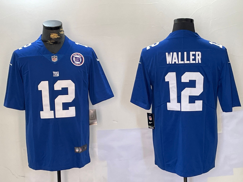 Men's New York Giants #12 Darren Waller Blue With 100TH Season Patch Vapor Untouchable Limited Stitched Jersey 5 Men's New York Giants #12 Darren Waller Blue With 100TH Season Patch Vapor Untouchable Limited Stitched Jersey 5