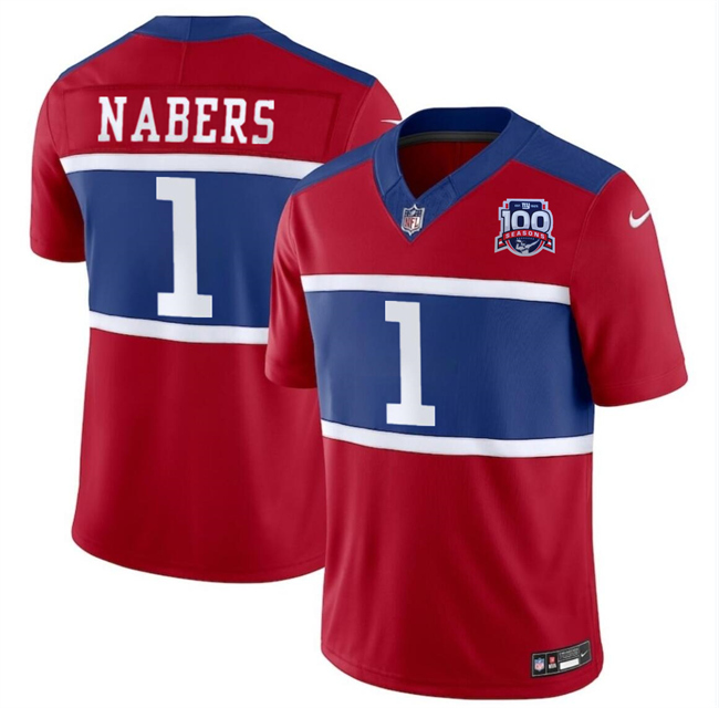 Men's New York Giants #1 Malik Nabers Red 2024 F.U.S.E. Alternate 100TH Season Patch Vapor Untouchable Limited Stitched Jersey Men's New York Giants #1 Malik Nabers Red 2024 F.U.S.E. Alternate 100TH Season Patch Vapor Untouchable Limited Stitched Jersey