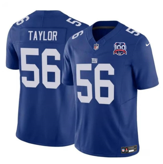 Men's New York Giants #56 Lawrence Taylor Blue 2024 F.U.S.E. 100TH Season Patch Vapor Untouchable Limited Stitched Jersey Men's New York Giants #56 Lawrence Taylor Blue 2024 F.U.S.E. 100TH Season Patch Vapor Untouchable Limited Stitched Jersey