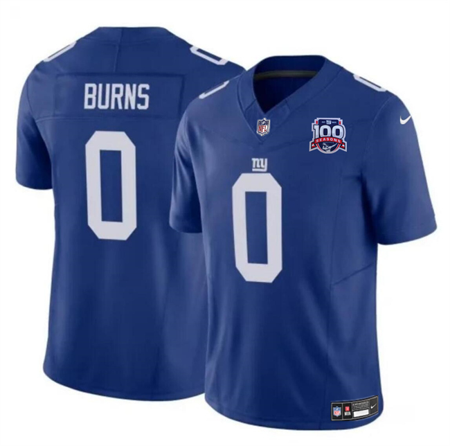 Men's New York Giants #0 Brian Burns Blue 2024 F.U.S.E. 100TH Season Patch Vapor Untouchable Limited Stitched Jersey Men's New York Giants #0 Brian Burns Blue 2024 F.U.S.E. 100TH Season Patch Vapor Untouchable Limited Stitched Jersey