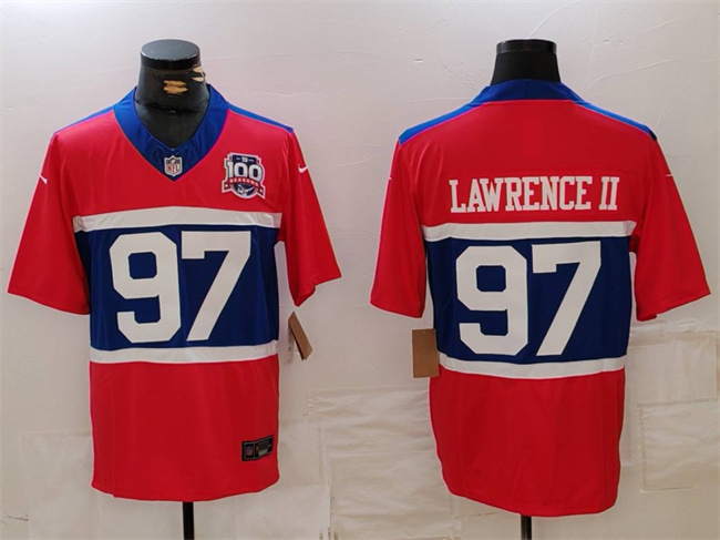 Men's New York Giants #97 Dexter Lawrence II Century Red 100TH Season Commemorative Patch Limited Stitched Football Jersey Men's New York Giants #97 Dexter Lawrence II Century Red 100TH Season Commemorative Patch Limited Stitched Football Jersey