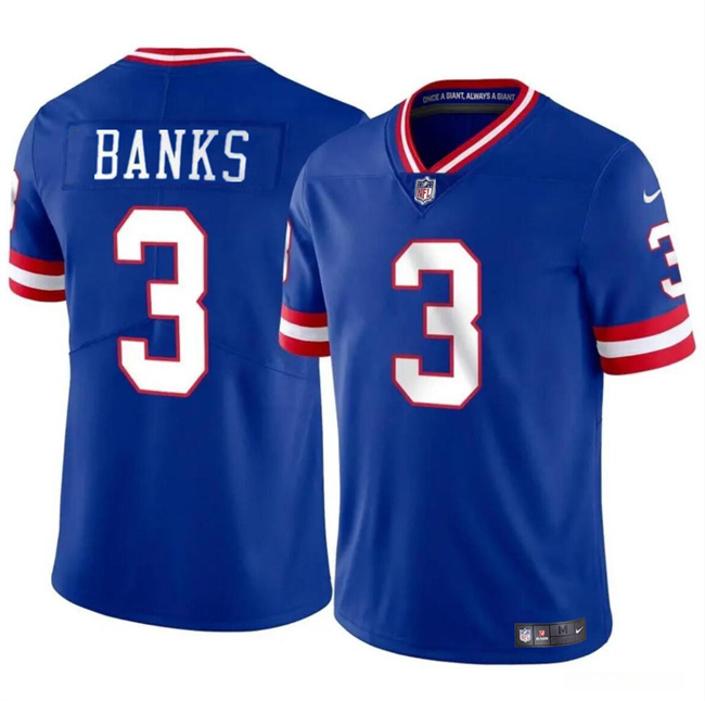 Men's New York Giants #3 Deonte Banks Royal Throwback Vapor Untouchable Limited Stitched Jersey Men's New York Giants #3 Deonte Banks Royal Throwback Vapor Untouchable Limited Stitched Jersey