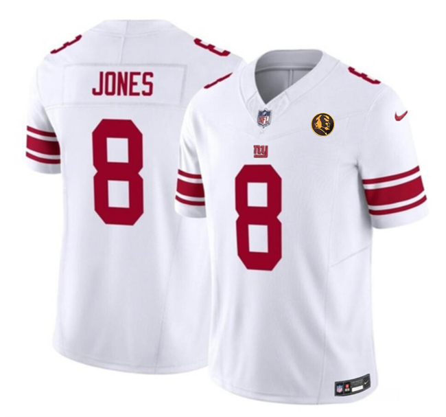 Men's New York Giants #8 Daniel Jones White 2023 F.U.S.E. With John Madden Patch Vapor Limited Stitched Football Jersey Men's New York Giants #8 Daniel Jones White 2023 F.U.S.E. With John Madden Patch Vapor Limited Stitched Football Jersey