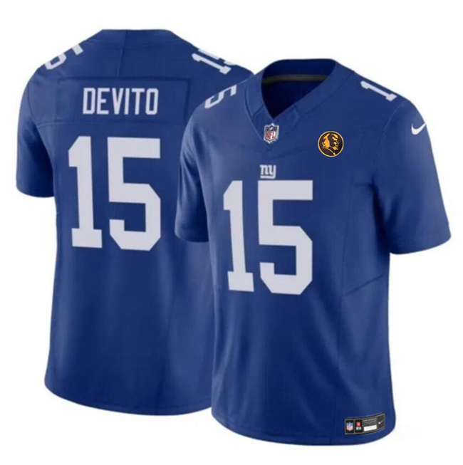 Men's New York Giants #15 Tommy DeVito Blue 2023 F.U.S.E. With John Madden Patch Vapor Limited Stitched Football Jersey Men's New York Giants #15 Tommy DeVito Blue 2023 F.U.S.E. With John Madden Patch Vapor Limited Stitched Football Jersey