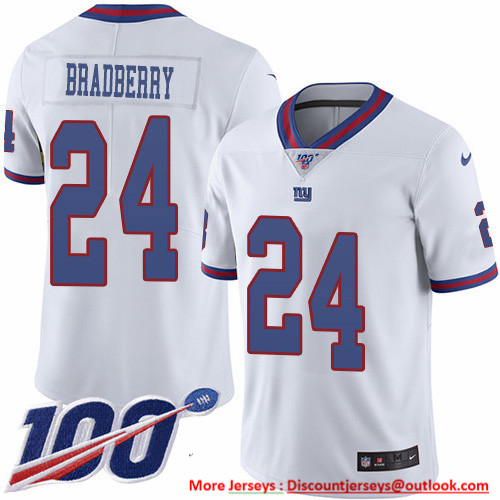 Nike Giants #24 James Bradberry White Men's Stitched NFL Limited Rush 100th Season Jersey Nike Giants #24 James Bradberry White Men's Stitched NFL Limited Rush 100th Season Jersey