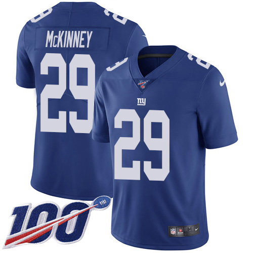 Nike Giants #29 Xavier McKinney Royal Blue Team Color Men's Stitched NFL 100th Season Vapor Untouchable Limited Jersey Nike Giants #29 Xavier McKinney Royal Blue Team Color Men's Stitched NFL 100th Season Vapor Untouchable Limited Jersey