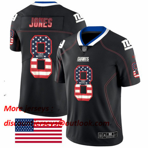 Giants #8 Daniel Jones Black Men's Stitched Football Limited Rush USA Flag Jersey