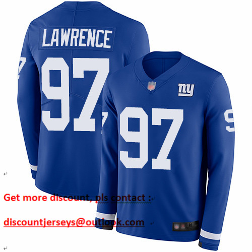 Giants #97 Dexter Lawrence Royal Blue Team Color Men's Stitched Football Limited Therma Long Sleeve Jersey