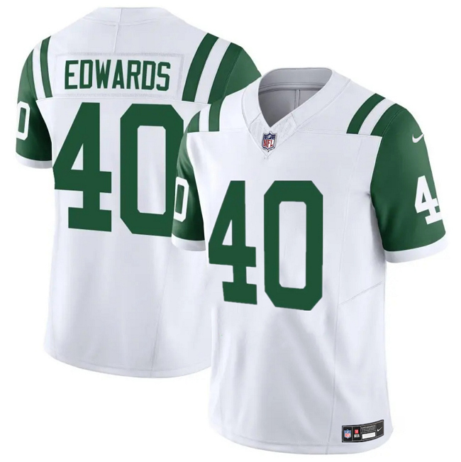 Men's New York Jets #40 Donovan Edwards White 2025 F.U.S.E. Classic Alternate Vapor Untouchable Limited Stitched Jersey Men's New York Jets #40 Donovan Edwards White 2025 F.U.S.E. Classic Alternate Vapor Untouchable Limited Stitched Jersey