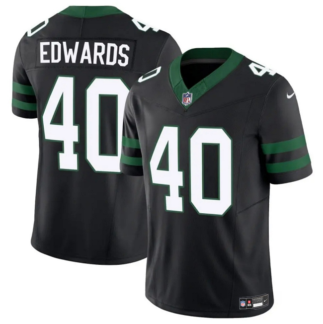 Men's New York Jets #40 Donovan Edwards Black 2025 F.U.S.E. Vapor Untouchable Limited Stitched Jersey Men's New York Jets #40 Donovan Edwards Black 2025 F.U.S.E. Vapor Untouchable Limited Stitched Jersey