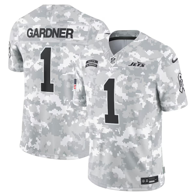 Men's New York Jets #1 Sauce Gardner 2024 Arctic Camo Salute To Service Limited Stitched Football Jersey Men's New York Jets #1 Sauce Gardner 2024 Arctic Camo Salute To Service Limited Stitched Football Jersey