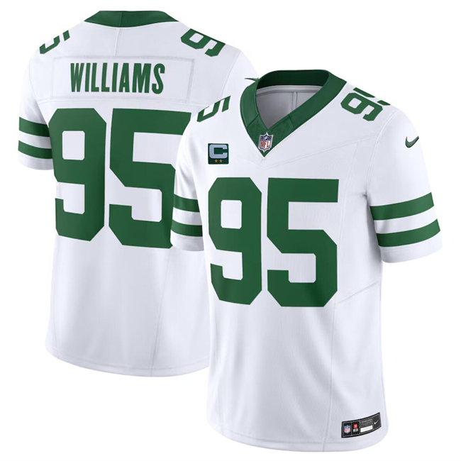 Men's New York Jets #95 Quinnen Williams White 2024 F.U.S.E. With 2-Star C Patch Vapor Limited Throwback Stitched Football Jersey Men's New York Jets #95 Quinnen Williams White 2024 F.U.S.E. With 2-Star C Patch Vapor Limited Throwback Stitched Football Jersey