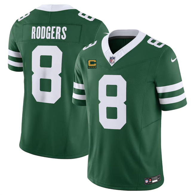 Men's New York Jets #8 Aaron Rodgers Green 2024 F.U.S.E. With 4-Star C Patch Vapor Limited Stitched Jersey Men's New York Jets #8 Aaron Rodgers Green 2024 F.U.S.E. With 4-Star C Patch Vapor Limited Stitched Jersey