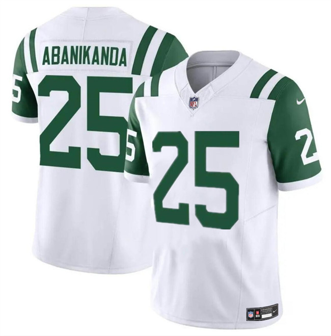 Men's New York Jets #25 Israel Abanikanda White Classic Alternate Vapor F.U.S.E. Limited Stitched Football Jersey Men's New York Jets #25 Israel Abanikanda White Classic Alternate Vapor F.U.S.E. Limited Stitched Football Jersey