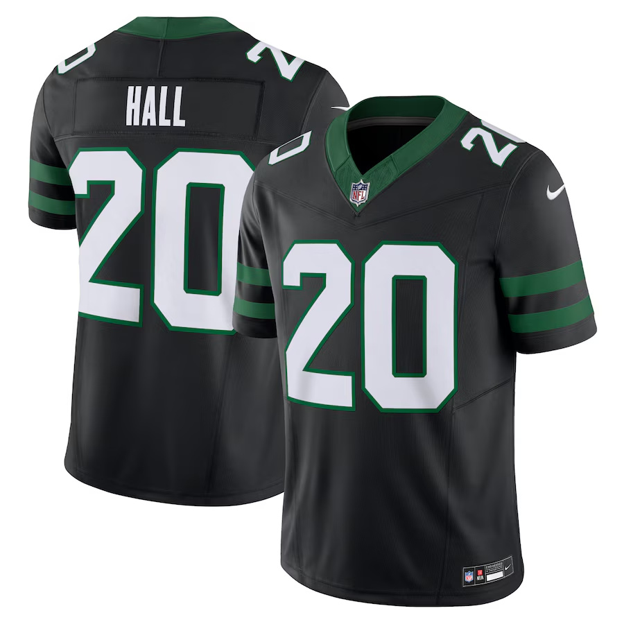 Men's New York Jets #20 Breece Hall Black 2023 F.U.S.E. Vapor Limited Throwback Stitched Jersey Men's New York Jets #20 Breece Hall Black 2023 F.U.S.E. Vapor Limited Throwback Stitched Jersey