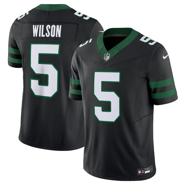 Men's New York Jets #5 Garrett Wilson Black 2024 F.U.S.E. Vapor Limited Stitched Jersey Men's New York Jets #5 Garrett Wilson Black 2024 F.U.S.E. Vapor Limited Stitched Jersey