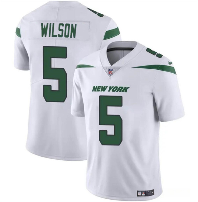 Men's New York Jets #5 Garrett Wilson White Vapor Untouchable Limited Stitched Jersey Men's New York Jets #5 Garrett Wilson White Vapor Untouchable Limited Stitched Jersey