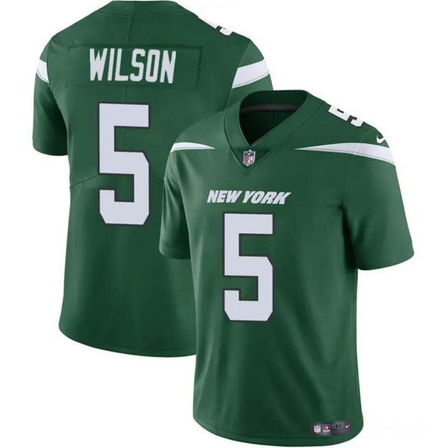 Men's New York Jets #5 Garrett Wilson Green Vapor Untouchable Limited Stitched Jersey Men's New York Jets #5 Garrett Wilson Green Vapor Untouchable Limited Stitched Jersey
