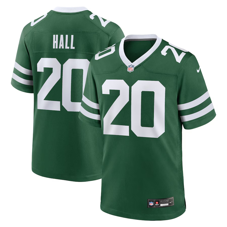Men's New York Jets #20 Breece Hall Green Throwback Stitched Game Jersey Men's New York Jets #20 Breece Hall Green Throwback Stitched Game Jersey