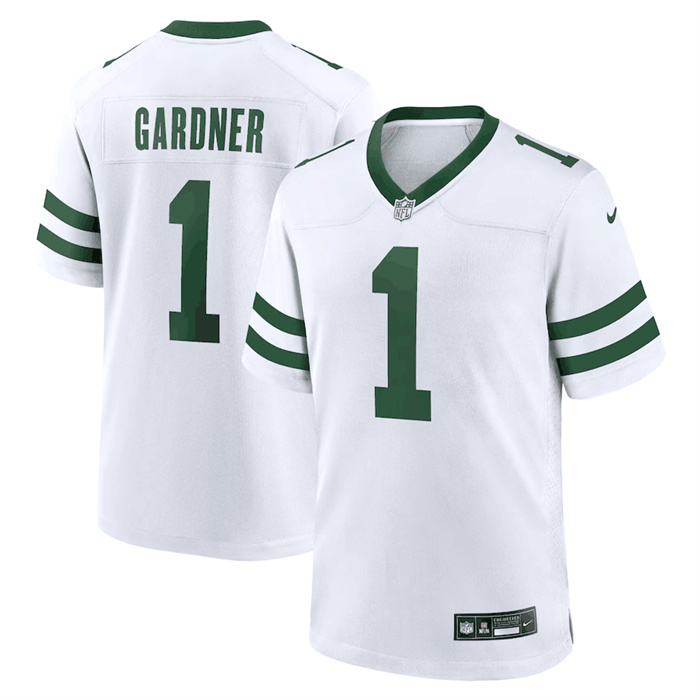 Men's New York Jets #1 Ahmad Sauce Gardner White Throwback Player Stitched Game Jersey Men's New York Jets #1 Ahmad Sauce Gardner White Throwback Player Stitched Game Jersey
