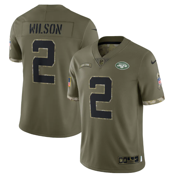 Men's New York Jets #2 Zach Wilson Olive 2022 Salute To Service Limited Stitched Jersey Men's New York Jets #2 Zach Wilson Olive 2022 Salute To Service Limited Stitched Jersey
