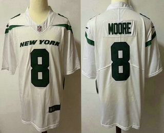 Men's New York Jets #8 Elijah Moore White 2021 Vapor Untouchable Stitched NFL Nike Limited Jersey Men's New York Jets #8 Elijah Moore White 2021 Vapor Untouchable Stitched NFL Nike Limited Jersey