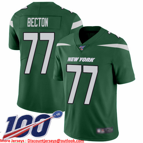 Nike Jets #77 Mekhi Becton Green Team Color Men's Stitched NFL 100th Season Vapor Untouchable Limited Jersey Nike Jets #77 Mekhi Becton Green Team Color Men's Stitched NFL 100th Season Vapor Untouchable Limited Jersey