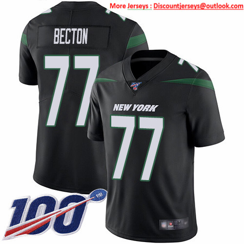 Nike Jets #77 Mekhi Becton Black Alternate Men's Stitched NFL 100th Season Vapor Untouchable Limited Jersey Nike Jets #77 Mekhi Becton Black Alternate Men's Stitched NFL 100th Season Vapor Untouchable Limited Jersey