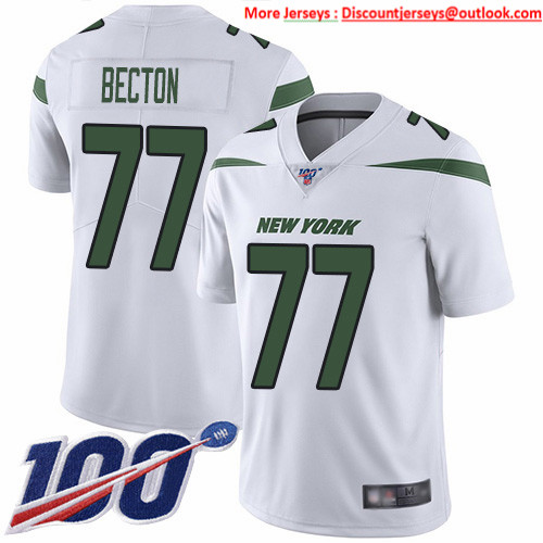 Nike Jets #77 Mekhi Becton White Men's Stitched NFL 100th Season Vapor Untouchable Limited Jersey