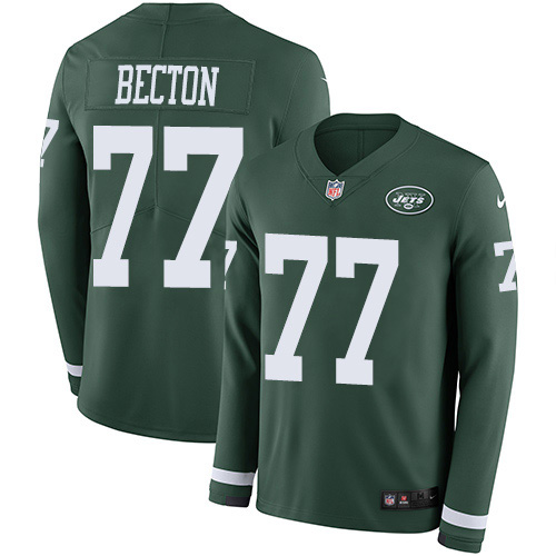 Nike Jets #77 Mekhi Becton Green Team Color Men's Stitched NFL Limited Therma Long Sleeve Jersey Nike Jets #77 Mekhi Becton Green Team Color Men's Stitched NFL Limited Therma Long Sleeve Jersey