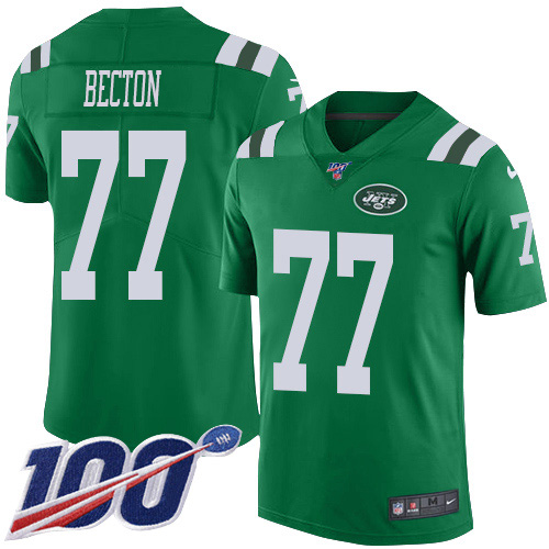 Nike Jets #77 Mekhi Becton Green Men's Stitched NFL Limited Rush 100th Season Jersey Nike Jets #77 Mekhi Becton Green Men's Stitched NFL Limited Rush 100th Season Jersey
