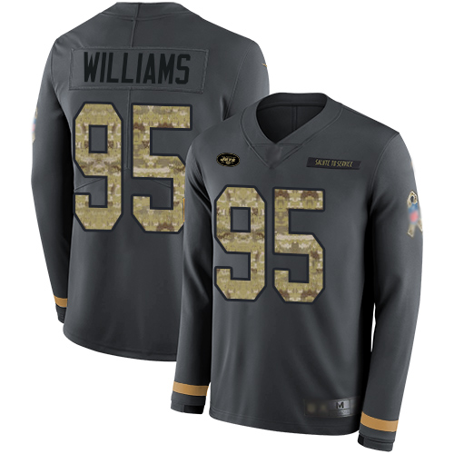 Jets #95 Quinnen Williams Anthracite Salute to Service Men's Stitched Football Limited Therma Long Sleeve Jersey Jets #95 Quinnen Williams Anthracite Salute to Service Men's Stitched Football Limited Therma Long Sleeve Jersey