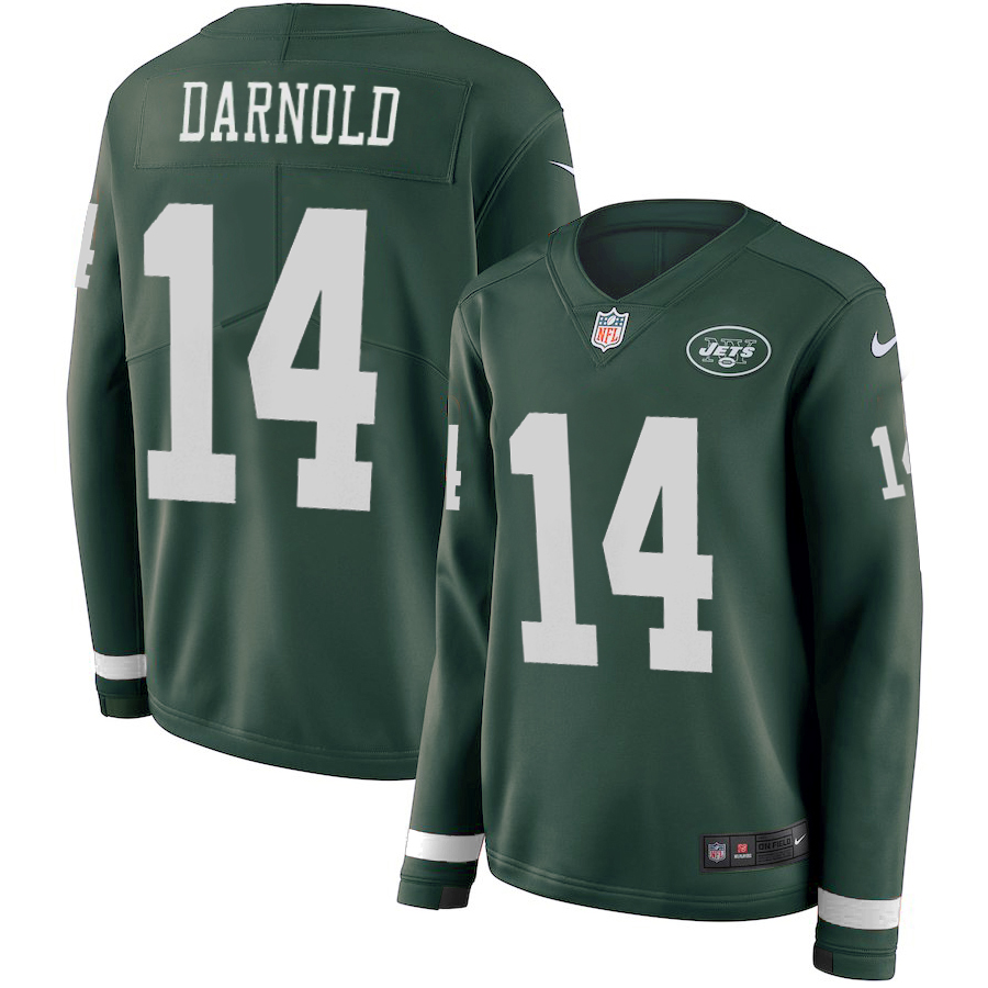 Men's Jets #14 Sam Darnold Green Team Color Men's Stitched NFL Limited Therma Long Sleeve Jersey Men's Jets #14 Sam Darnold Green Team Color Men's Stitched NFL Limited Therma Long Sleeve Jersey
