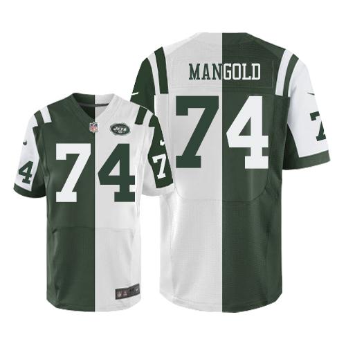Nike Jets #74 Nick Mangold Green White Men's Stitched NFL Elite Split Jersey Nike Jets #74 Nick Mangold Green White Men's Stitched NFL Elite Split Jersey