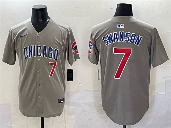 Men's Chicago Cubs #7 Dansby Swanson Gray Limited Stitched Baseball Jersey Men's Chicago Cubs #7 Dansby Swanson Gray Limited Stitched Baseball Jersey