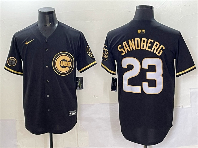 Men's Chicago Cubs #23 Ryne Sandberg Black Gold 'Ryne Sandberg Tribute' Vapor Limited V2 Stitched Baseball Jersey Men's Chicago Cubs #23 Ryne Sandberg Black Gold 'Ryne Sandberg Tribute' Vapor Limited V2 Stitched Baseball Jersey