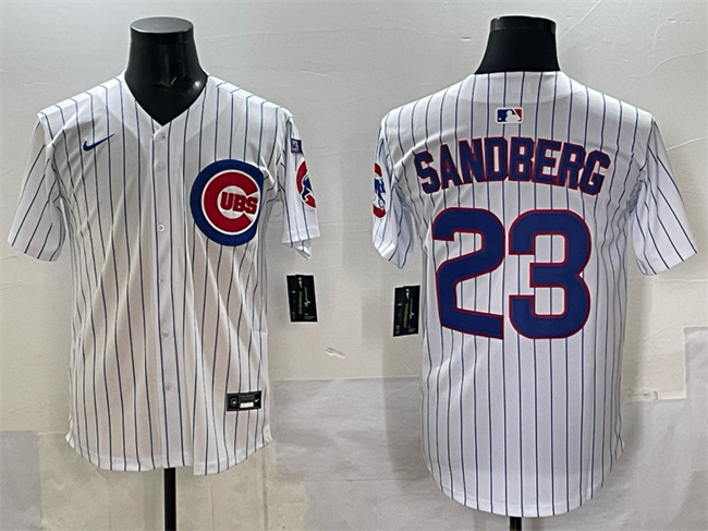 Men's Chicago Cubs #23 Ryne Sandberg White Pinstripe 'Ryne Sandberg Tribute' Vapor Limited V3 Stitched Baseball Jersey Men's Chicago Cubs #23 Ryne Sandberg White Pinstripe 'Ryne Sandberg Tribute' Vapor Limited V3 Stitched Baseball Jersey