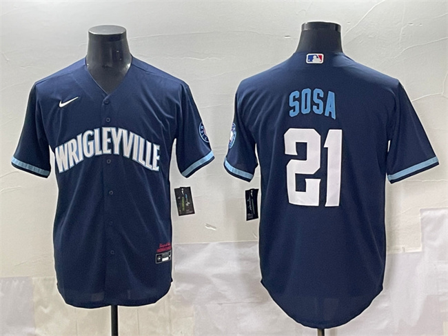 Men's Chicago Cubs #21 Sammy Sosa Navy City Connect Stitched Baseball Jersey Men's Chicago Cubs #21 Sammy Sosa Navy City Connect Stitched Baseball Jersey