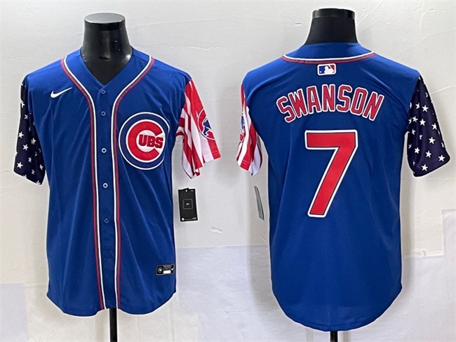 Men's Chicago Cubs #7 Dansby Swanson Royal 2025 Independence Day Vapor Premier Limited Stitched Baseball Jersey Men's Chicago Cubs #7 Dansby Swanson Royal 2025 Independence Day Vapor Premier Limited Stitched Baseball Jersey