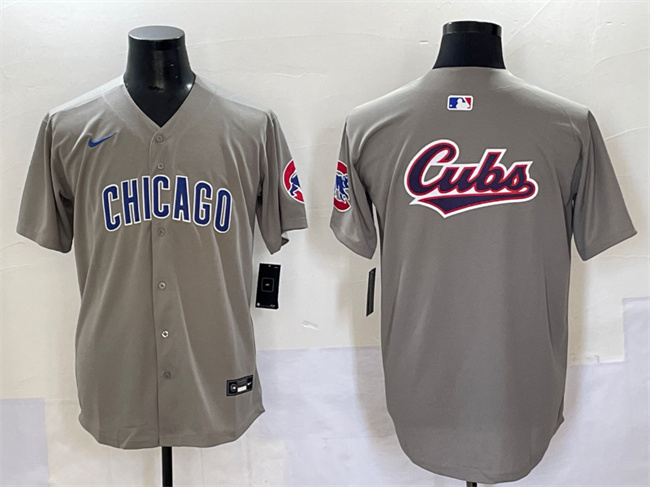 Men's Chicago Cubs Team Big Logo Grey Limited Stitched Baseball Jersey Men's Chicago Cubs Team Big Logo Grey Limited Stitched Baseball Jersey