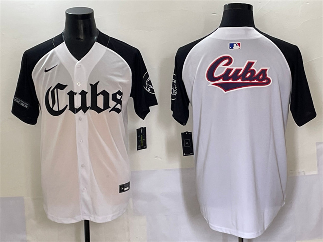 Men's Chicago Cubs Team Big Logo White Black 'Gothic North Side Edition' Vapor Premier Limited Stitched Baseball Jersey Men's Chicago Cubs Team Big Logo White Black 'Gothic North Side Edition' Vapor Premier Limited Stitched Baseball Jersey