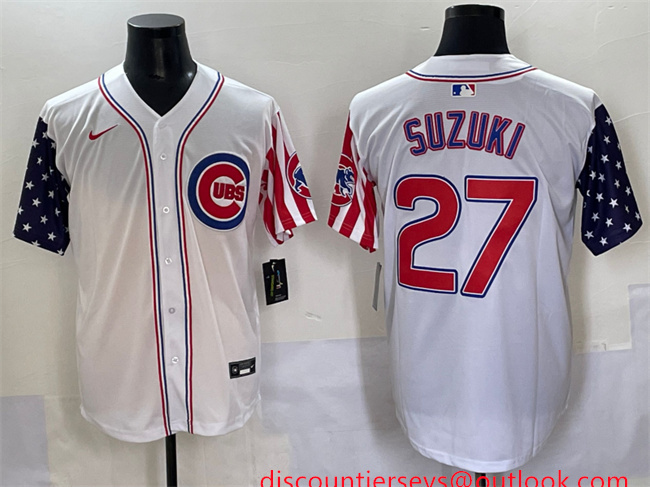 Men's Chicago Cubs #27 Seiya Suzuki White 2025 Independence Day Vapor Premier Limited Stitched Baseball Jersey