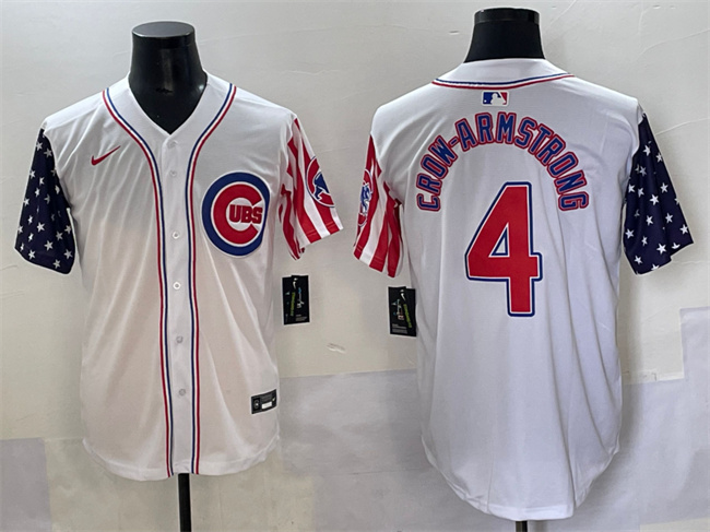 Men's Chicago Cubs #4 Pete Crow-Armstrong White 2025 Independence Day Vapor Premier Limited Stitched Baseball Jersey Men's Chicago Cubs #4 Pete Crow-Armstrong White 2025 Independence Day Vapor Premier Limited Stitched Baseball Jersey