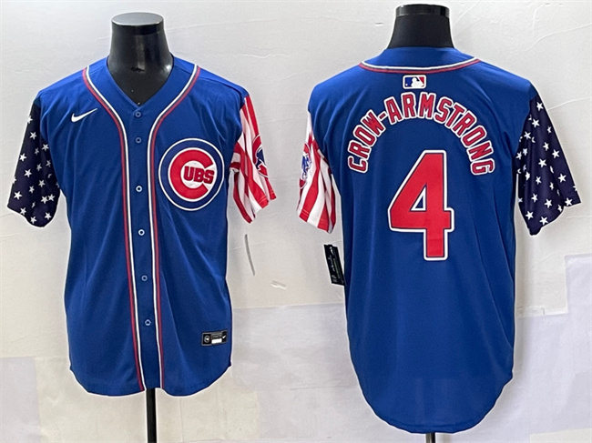 Men's Chicago Cubs #4 Pete Crow-Armstrong Royal 2025 Independence Day Vapor Premier Limited Stitched Baseball Jersey Men's Chicago Cubs #4 Pete Crow-Armstrong Royal 2025 Independence Day Vapor Premier Limited Stitched Baseball Jersey