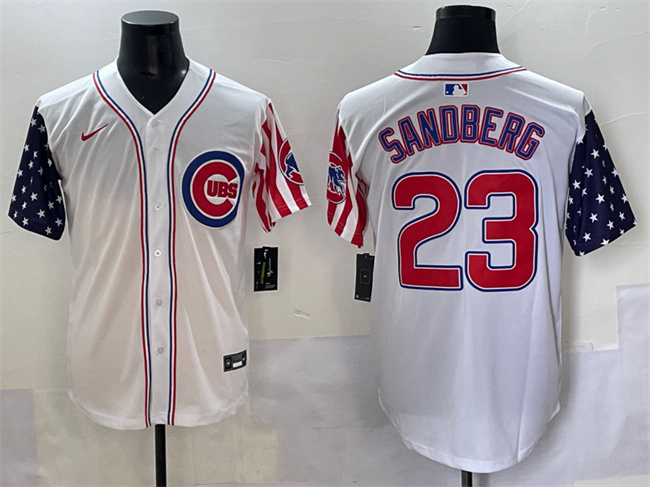 Men's Chicago Cubs #23 Ryne Sandberg White 2025 Independence Day Vapor Premier Limited Stitched Baseball Jersey Men's Chicago Cubs #23 Ryne Sandberg White 2025 Independence Day Vapor Premier Limited Stitched Baseball Jersey