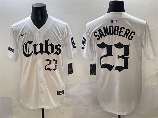 Men's Chicago Cubs #23 Ryne Sandberg White 'Gothic North Side Edition' Vapor Premier Men's Chicago Cubs #23 Ryne Sandberg White 'Gothic North Side Edition' Vapor Premier