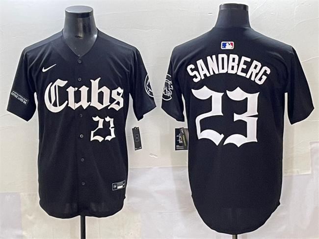 Men's Chicago Cubs #23 Ryne Sandberg Black 'Gothic North Side Edition' Vapor Premier Limited Stitched Baseball Jersey Men's Chicago Cubs #23 Ryne Sandberg Black 'Gothic North Side Edition' Vapor Premier Limited Stitched Baseball Jersey